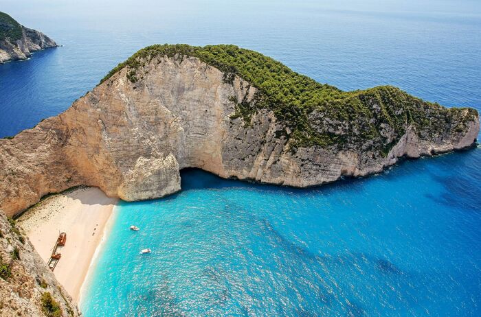 zakynthos island famous beach with a huge rock and crystal clear water 