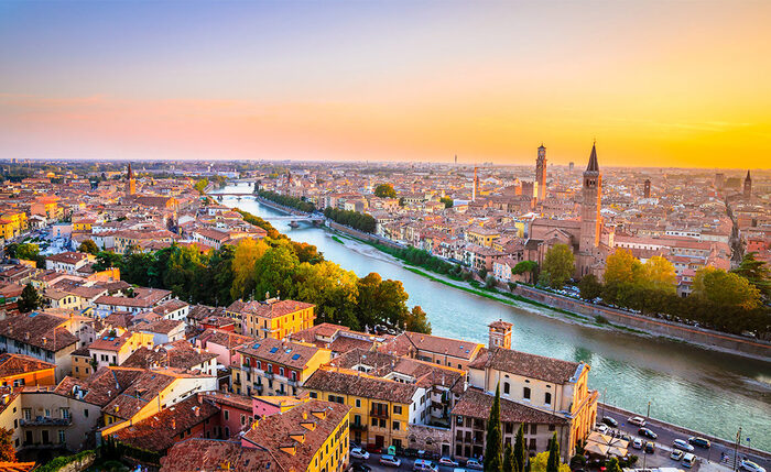 Sunset in Verona with the river in the middle a landscape photography