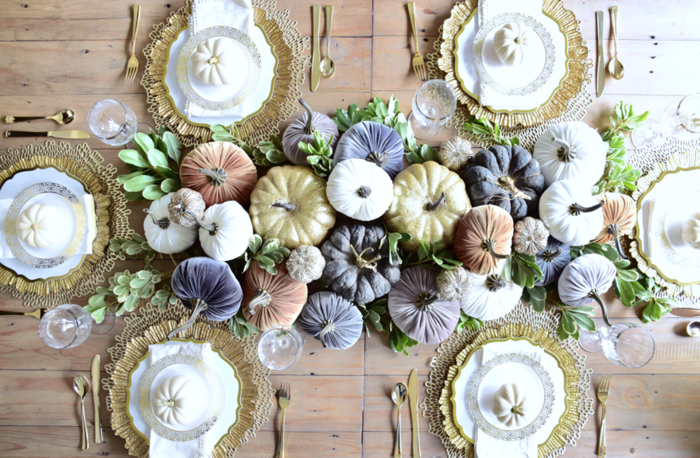 fall table decorations cloth pumpkin centerpiece in fall colors and pastels elegant table arrangement