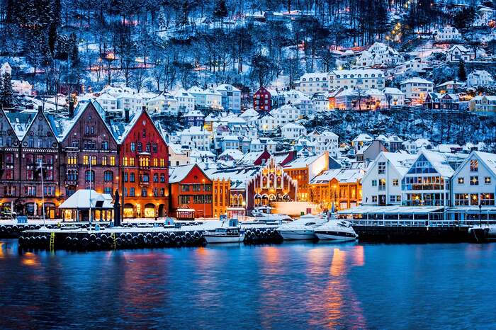 the coast of the city of bergen in norway in the winter season
