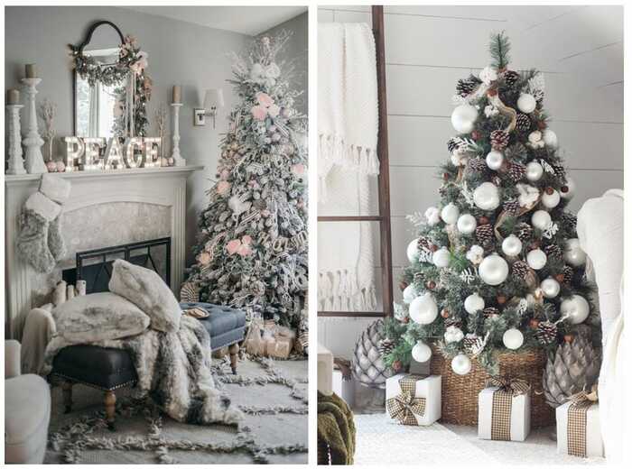 modern christmas theme in clean white scandinavian style two images with white holiday decor