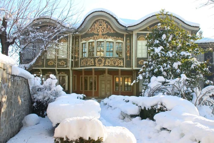 plovdiv bulgaria in winder an old beautiful house covered with thick snow