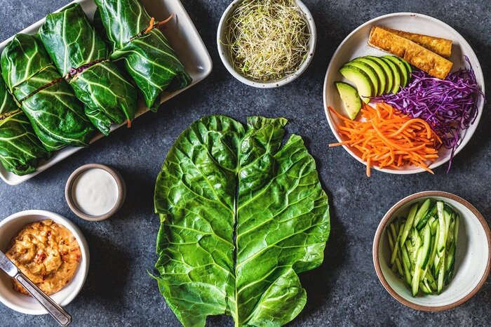 delicious greens in a healthy meal prep vegetarian spring rolls with different vegetables like carrots cucumbers and more