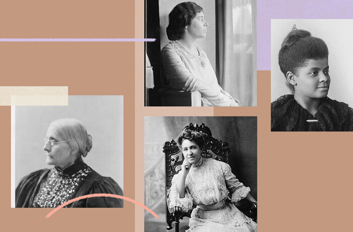 black and white photo collage of women in history