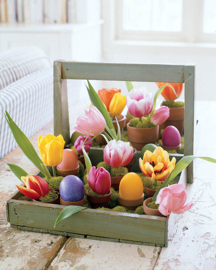 diy flowers spring flowers in a box on a wooden table in a living room