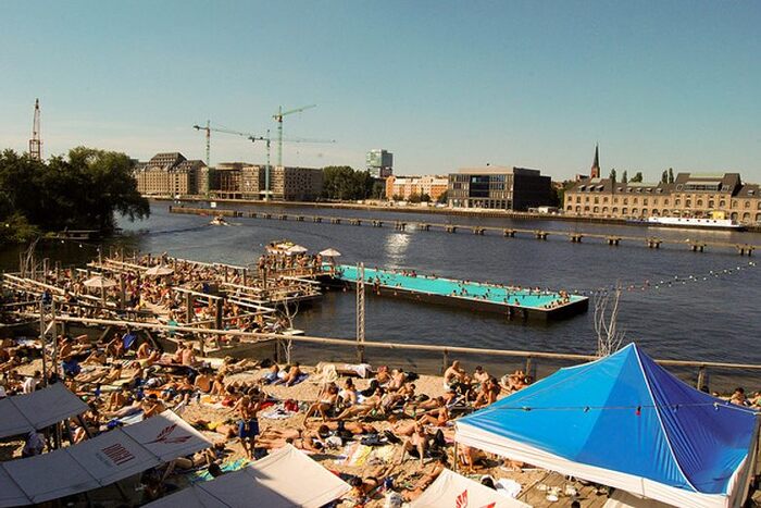 berlin in summer pool and beach at the river 