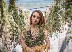 woman harvesting herbs