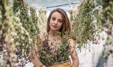 woman harvesting herbs