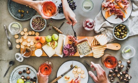 Mid-summer,Picnic,With,Wine,And,Snacks.,Flat-lay,Of,Charcuterie,And
